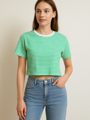 pamučna zelena crop top majica kratkih rukava