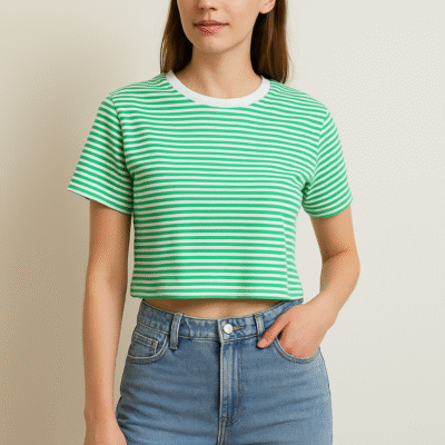 pamučna zelena crop top majica kratkih rukava