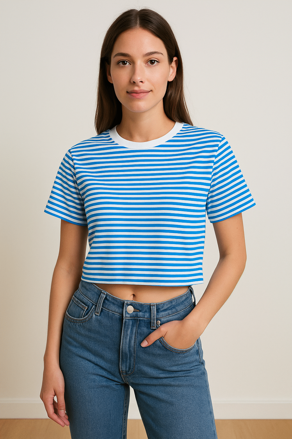plava crop top majica